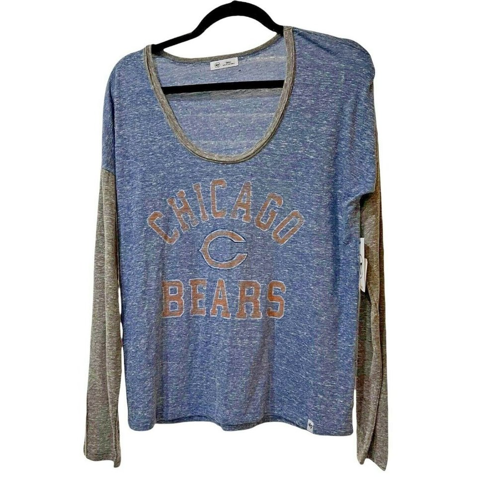 47 Brand Chicago Bears Long Sleeve Scoop Neck Two Tone T-Shirt Women's Small NWT